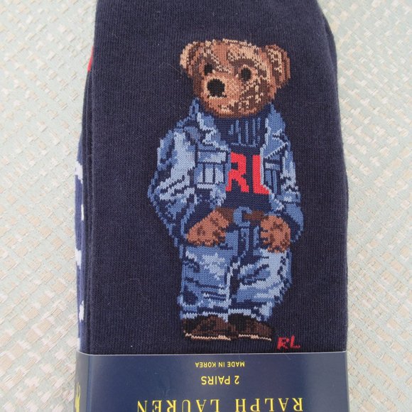 Polo Ralph Lauren Pack of 2 Polo Bear Dress Socks Men's Sz XL Fit Shoes 12-17 - Picture 2 of 8